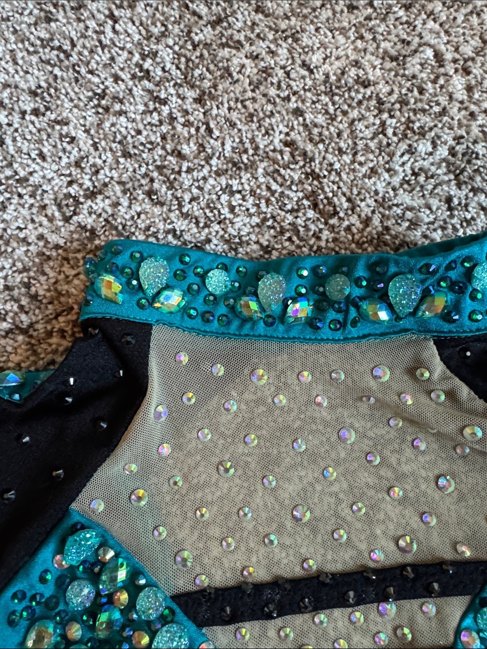 Glamour Teal and Black Jeweled Dance Costume - Picture 5 of 9